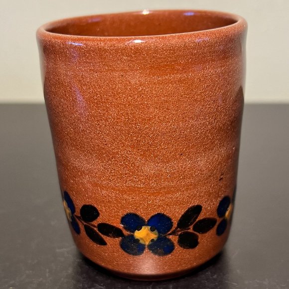 Costa Rica Handcrafted Earthy Brown Glazed Hand Painted Terracotta Mug Cup - Picture 2 of 7